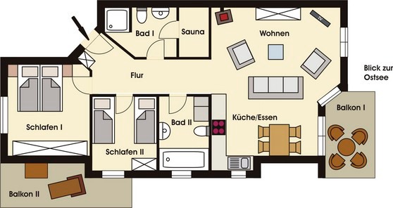 Ferienwohnung in Ostseebad Nienhagen - Meerblick u. SPA Mundt - Grundriß